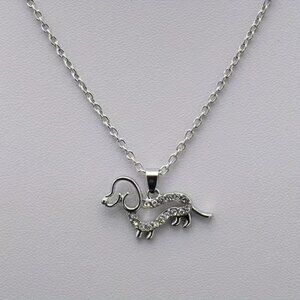 Silver Dachshund 18" Necklace Rhinestone Girls Hot Dog Doxie